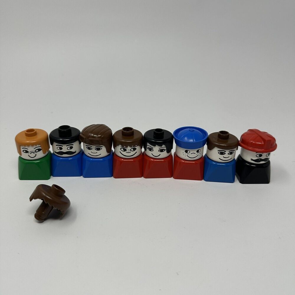 Vintage LEGO Duplo Square People Figures Lot of 8 Fireman Sailor‎ 1970s 1980s